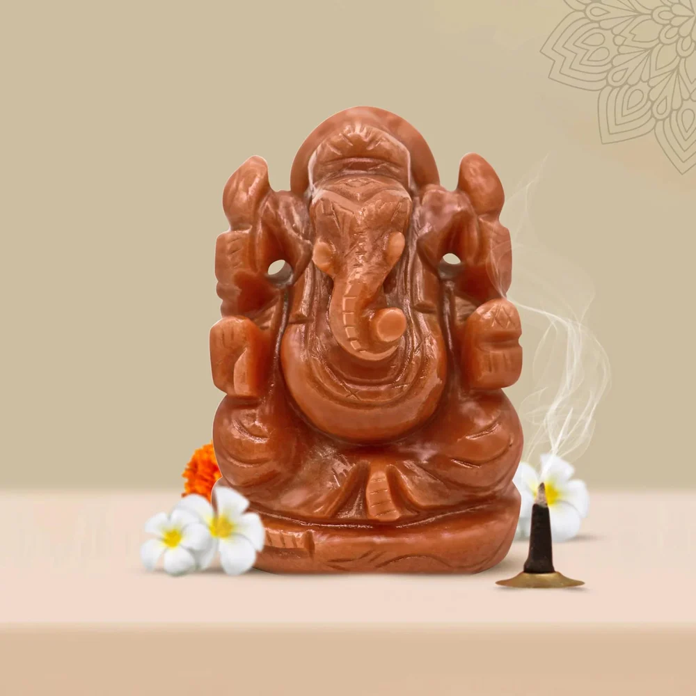 GANESHA IN ORIANGE AVENTURINE STATUE
